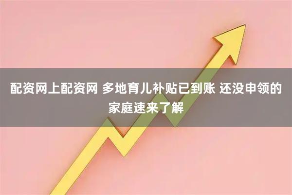 配资网上配资网 多地育儿补贴已到账 还没申领的家庭速来了解